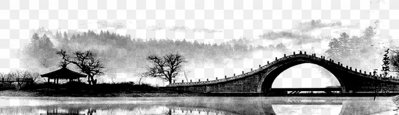 Chinese Pavilion Arch Bridge, PNG, 2480x715px, Chinese Pavilion, Arch Bridge, Black, Black And White, Bridge Download Free