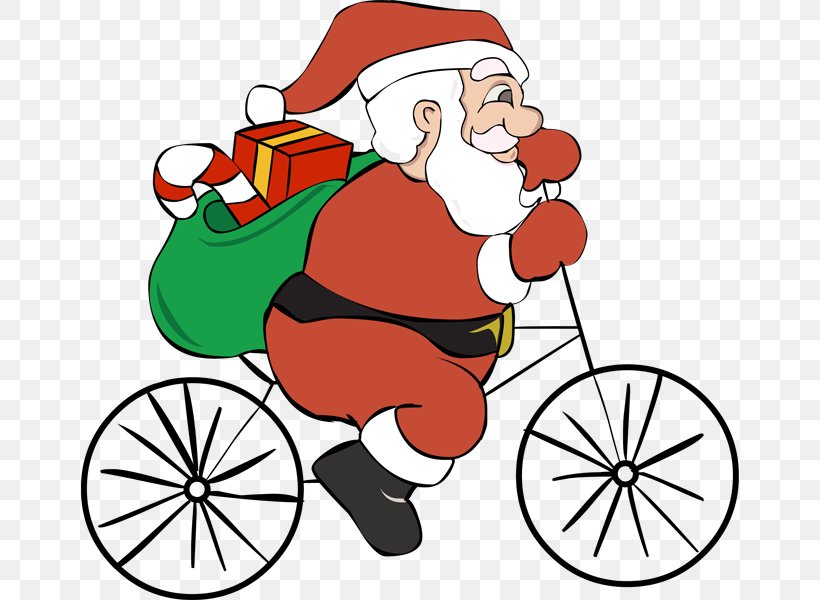 Santa Claus Bicycle Cycling Christmas Clip Art, PNG, 658x600px, Santa Claus, Area, Artwork, Bicycle, Bmx Download Free