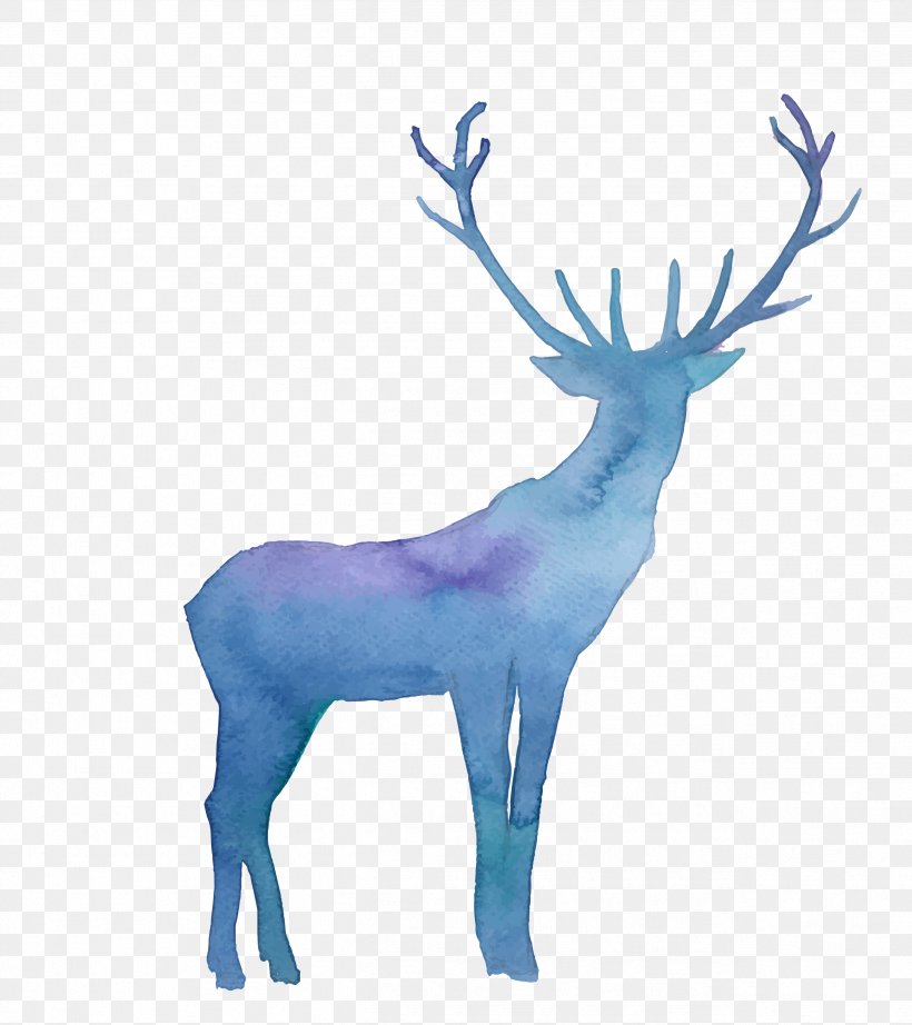 Deer Moose Elk Watercolor Painting, PNG, 2533x2850px, Deer, Antler, Drawing, Electric Blue, Elk Download Free