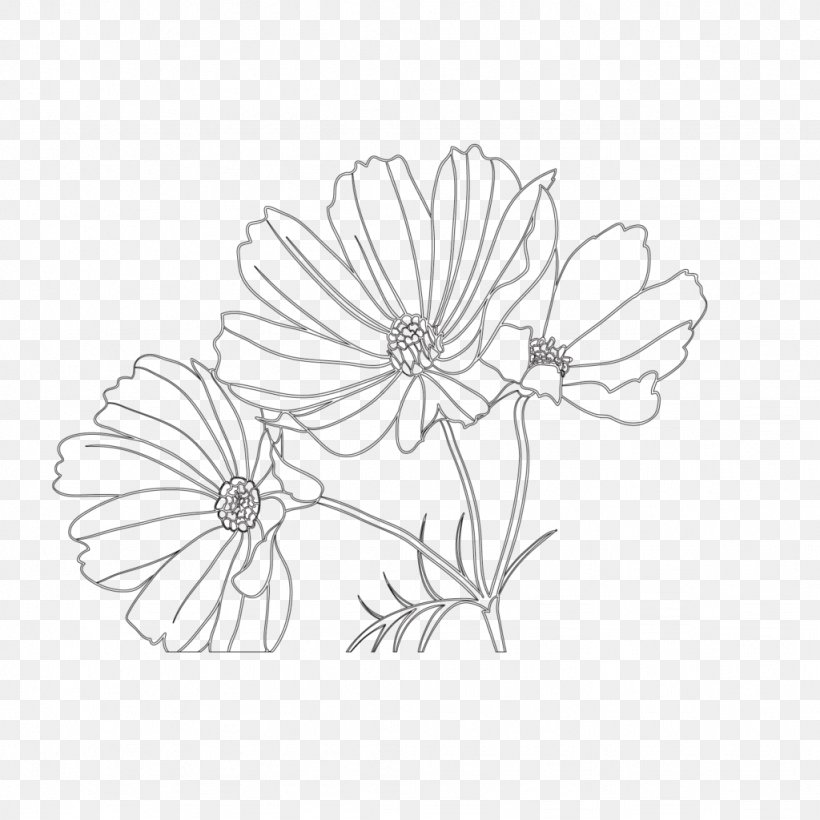 Floral Design Cut Flowers Pattern, PNG, 1024x1024px, Floral Design, Area, Artwork, Black, Black And White Download Free