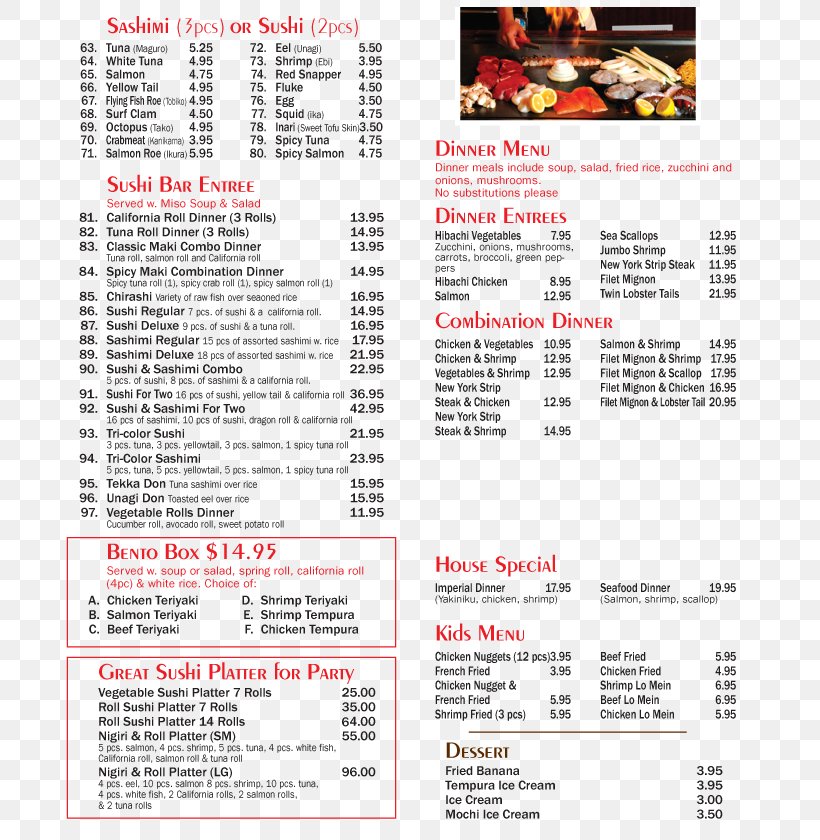 Tokyo Sushi & Grill Japanese Cuisine Menu Tempura, PNG, 720x840px, Japanese Cuisine, Area, Cafe, Dinner, Media Download Free