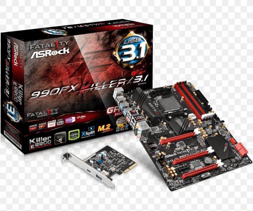 Graphics Cards & Video Adapters ASROCK FATAL1TY 990FX KILLER/3.1, AMD 990FX, AM3+, ATX, XFire/SLI, USB 3.1 Card, M.2, 140W CPU Support Motherboard, PNG, 1200x1000px, Graphics Cards Video Adapters, Amd 900 Chipset Series, Asrock, Atx, Computer Component Download Free