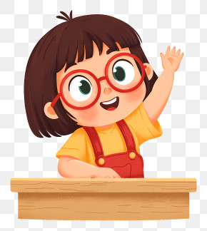 Schoolgirl Raising Hand In Classroom - Happy Schoolgirl Waving PNG