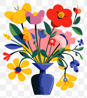 Bouquet Of Flowers - Colorful Flower Vase PNG