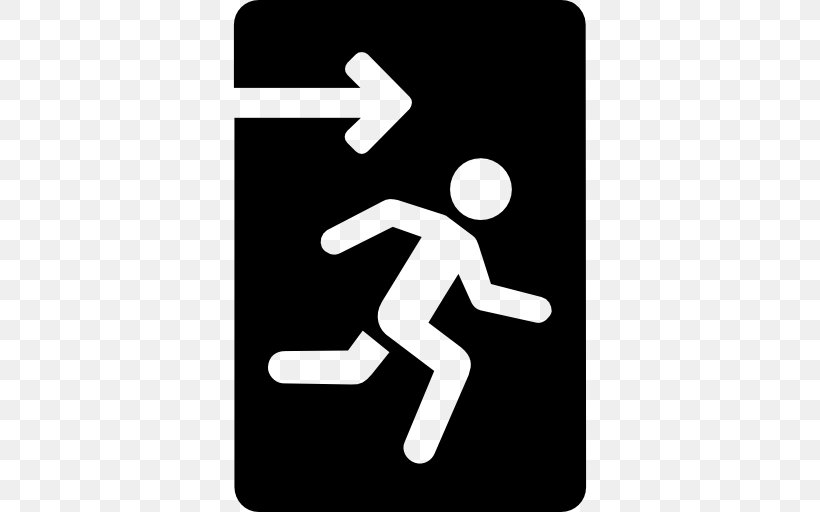 Emergency Exit Exit Sign Icon Design, PNG, 512x512px, Emergency Exit, Area, Black And White, Exit Sign, Icon Design Download Free