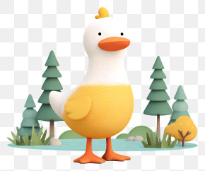 Kawaii Goose Near Lake - Cartoon Duck In Nature PNG