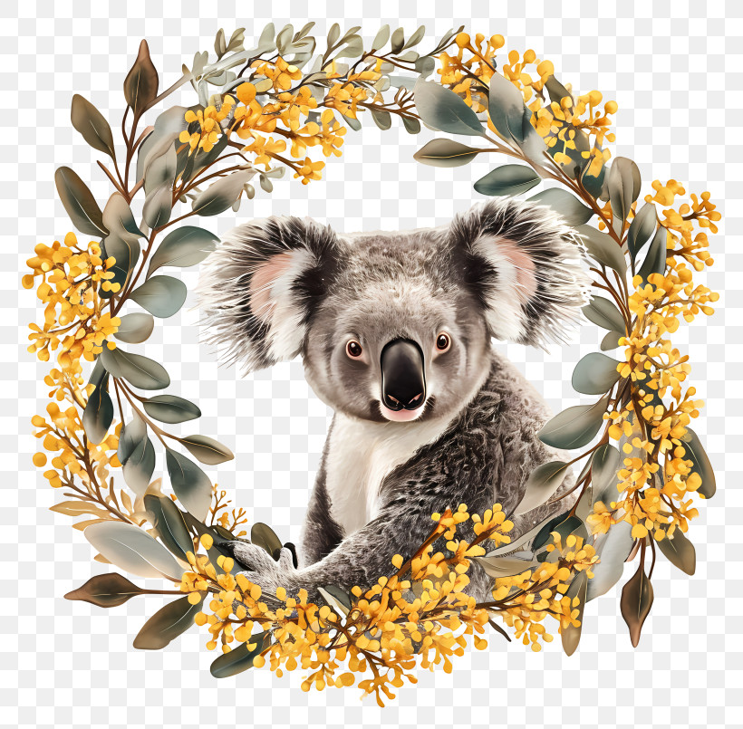 Australia Day - Koala In A Beautiful Floral Wreath Illustration PNG