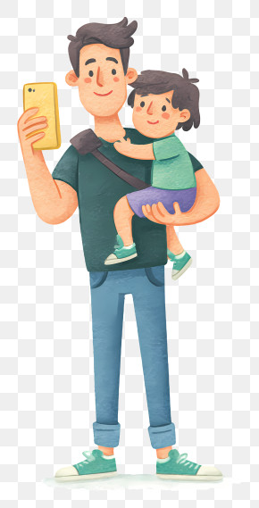 Father Holding Child - Dad Taking Selfie With Toddler Illustration PNG