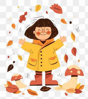 Autumn Background - Girl Enjoying Colorful Autumn Leaves PNG