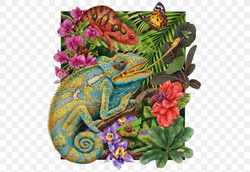 Cartoon Nature Background, PNG, 513x565px, Chameleons, Animal, Chameleon, Drawing, Flower Download Free