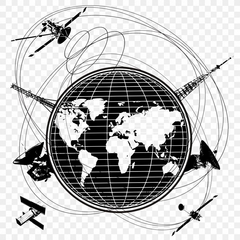 GPS Navigation Systems Telecommunication Television Clip Art, PNG, 2400x2400px, Gps Navigation Systems, Automotive Design, Black And White, Broadcasting, Communications Satellite Download Free