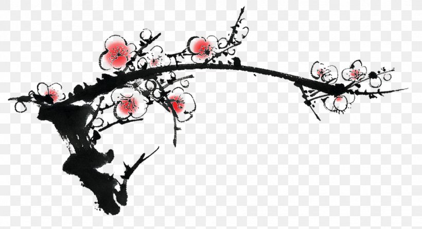Plum Blossom Ink Wash Painting Inkstick Clip Art, PNG, 1127x612px, Plum Blossom, Art, Birdandflower Painting, Black And White, Branch Download Free