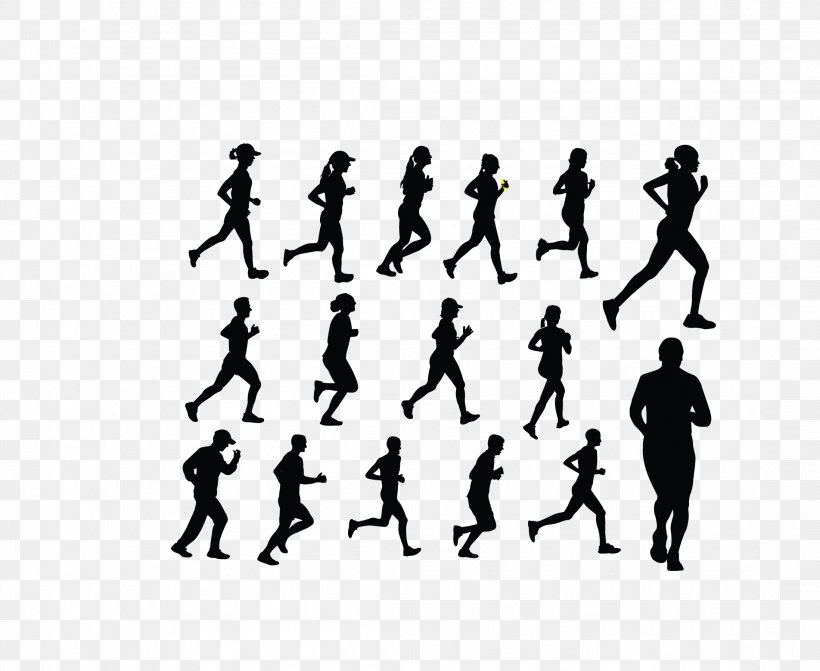 Silhouette Royalty-free Running Illustration, PNG, 2196x1797px, Silhouette, Black And White, Drawing, Female, Human Download Free