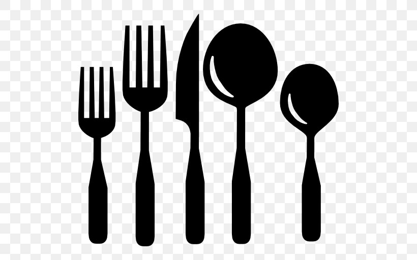 Fork Knife Spoon Kitchen Utensil Cutlery, PNG, 512x512px, Fork, Black And White, Cutlery, Eating, Gardening Forks Download Free