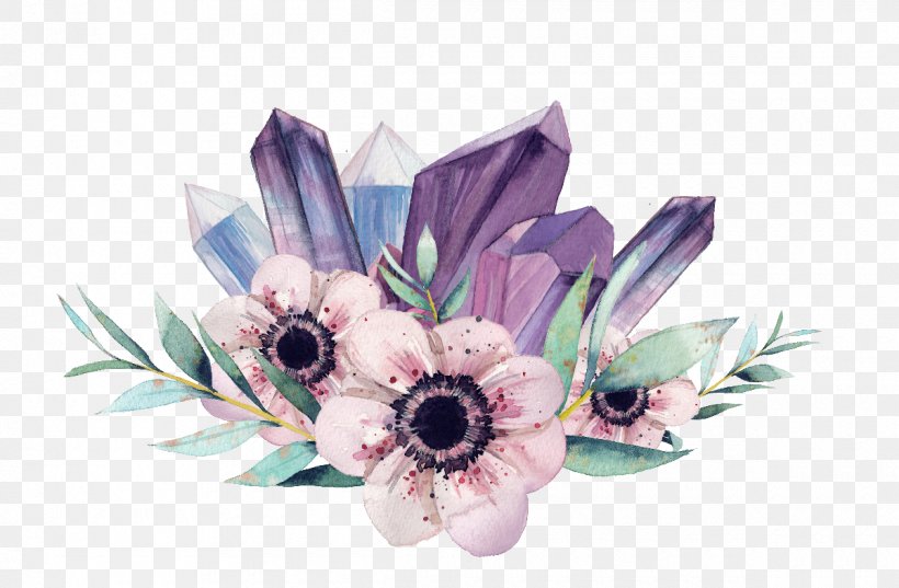 Gemstone Flower Watercolor Painting Crystal Clip Art, PNG, 1200x786px, Gemstone, Amethyst, Clothing, Crystal, Crystal Cluster Download Free