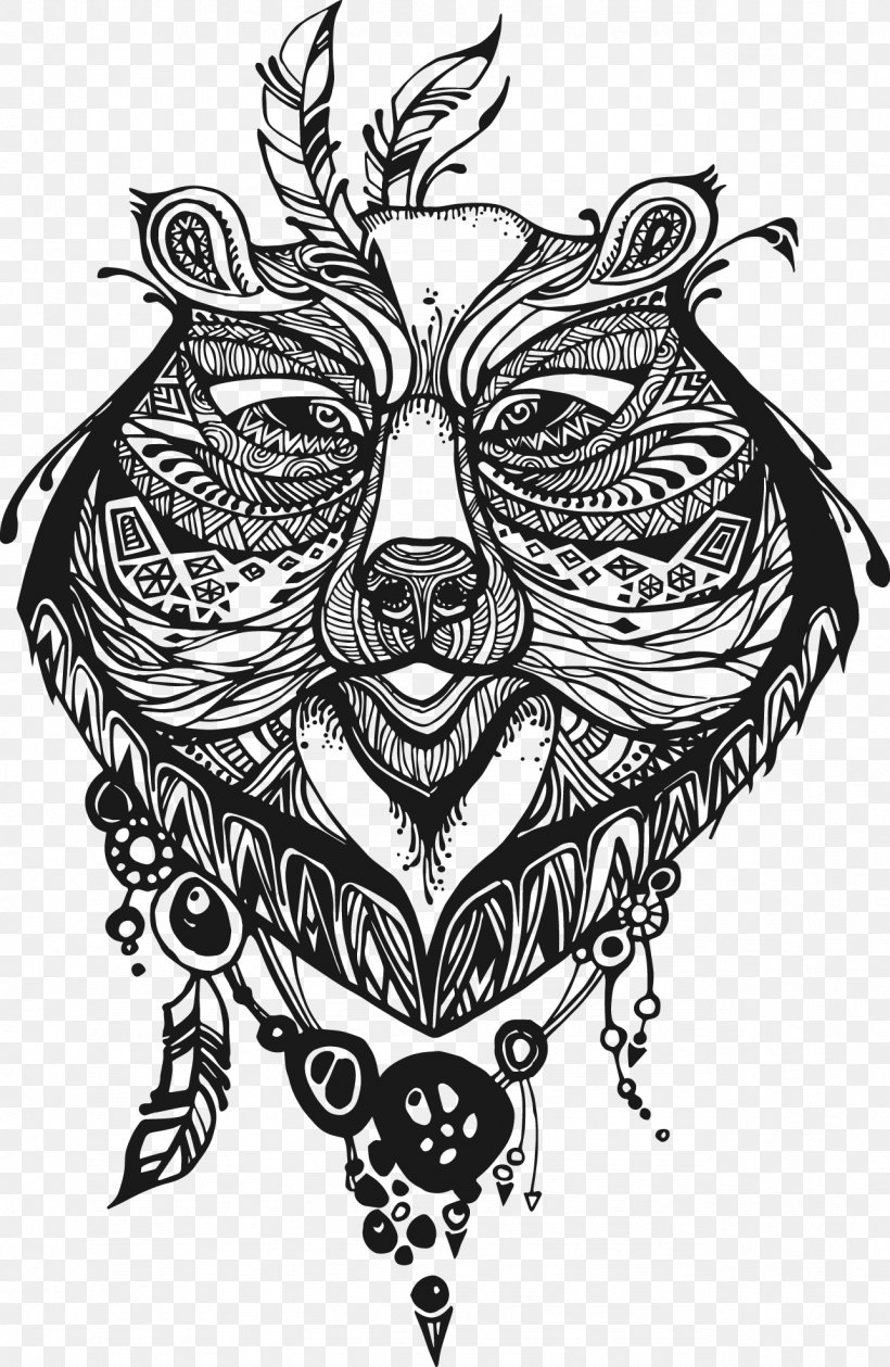 Bear Totem Drawing Illustration, PNG, 1286x1976px, Watercolor, Cartoon, Flower, Frame, Heart Download Free
