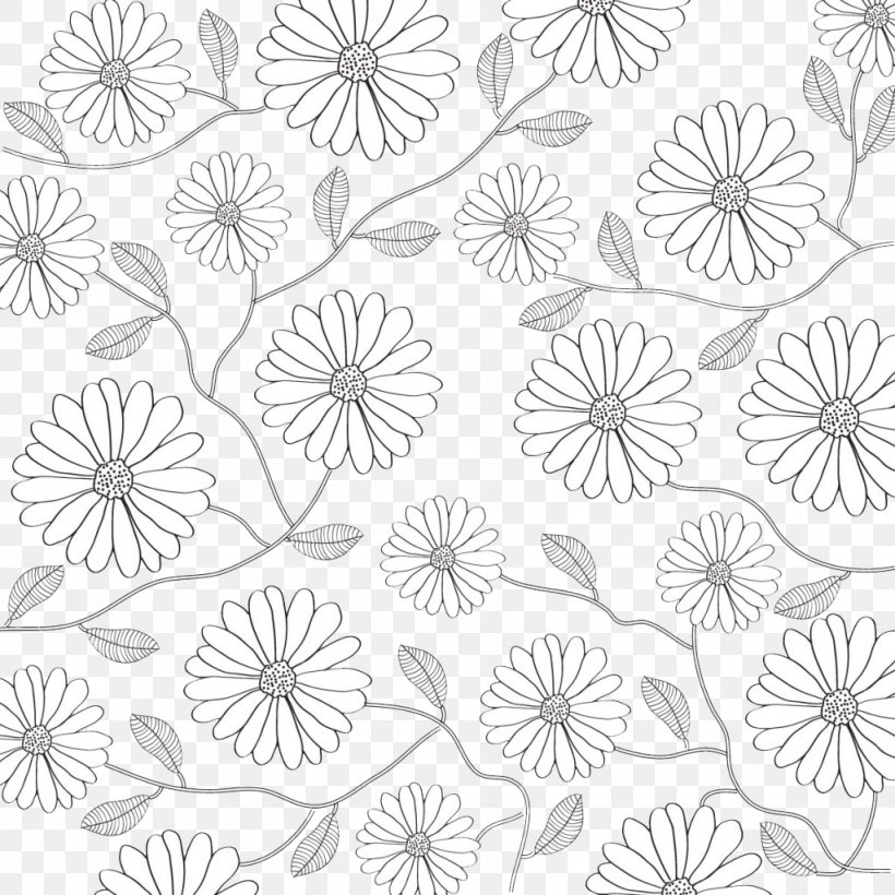 Black And White Flower Petal Pattern PNG 1024x1024px White Area Black Black And White