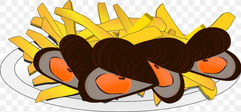 Moules-frites French Fries Clip Art Mussel Illustration, PNG, 960x448px, Moulesfrites, Art, Cartoon, Drawing, Food Download Free