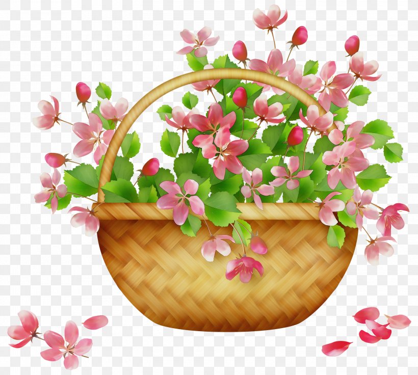 Watercolor Pink Flowers, PNG, 3000x2694px, Watercolor, Artificial Flower, Basket, Blossom, Cut Flowers Download Free