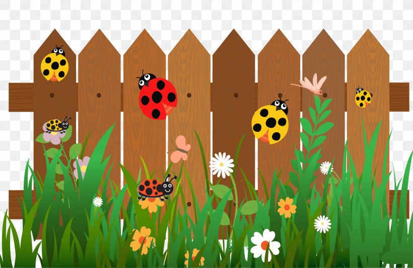 Fence Cartoon Ladybird, PNG, 2994x1947px, Fence, Cartoon, Decorative Arts, Flora, Flower Download Free