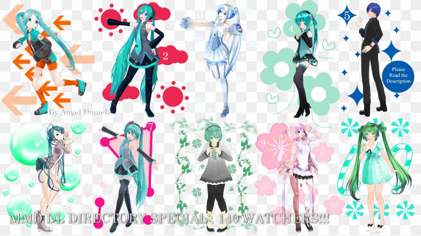 MikuMikuDance Vocaloid Hatsune Miku Download, PNG, 4000x2250px, Watercolor, Cartoon, Flower, Frame, Heart Download Free