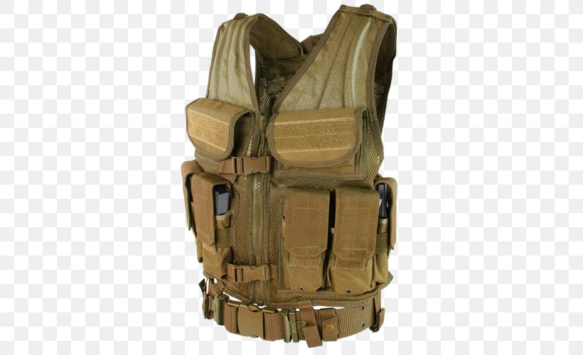 MOLLE Gilets タクティカルベスト Pouch Attachment Ladder System Clothing, PNG, 500x500px, Molle, Bag, Belt, Clothing, Coyote Brown Download Free