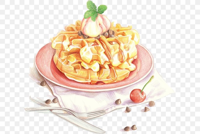 Pancake Waffle Food Watercolor Painting, PNG, 621x552px, Pancake, Art, Belgian Waffle, Breakfast, Colored Pencil Download Free