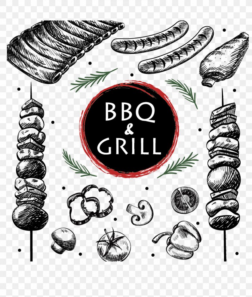 Barbecue Grill Spare Ribs Meat, PNG, 837x986px, Barbecue Grill, Black And White, Brand, Drawing, Food Download Free