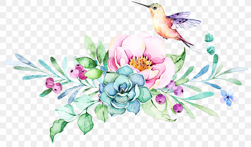Hummingbird, PNG, 3000x1757px, Watercolor, Bird, Flower, Hummingbird, Paint Download Free