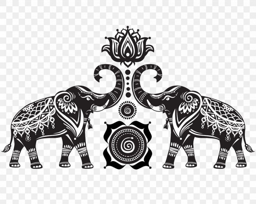 Nelumbo Nucifera Elephant Ornament Illustration, PNG, 1024x817px, Nelumbo Nucifera, Asian Elephant, Black And White, Brand, Cattle Like Mammal Download Free