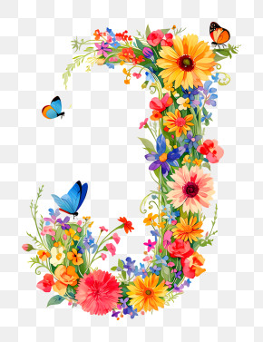 Floral Letter J Monogram PNG