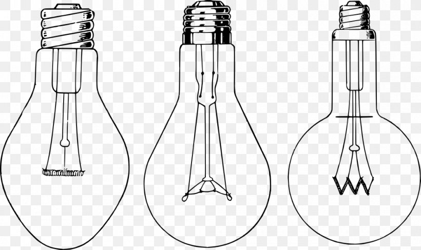 Incandescent Light Bulb Lamp Line Art Drawing, PNG, 1000x594px, Light, Artwork, Black And White, Drawing, Incandescence Download Free