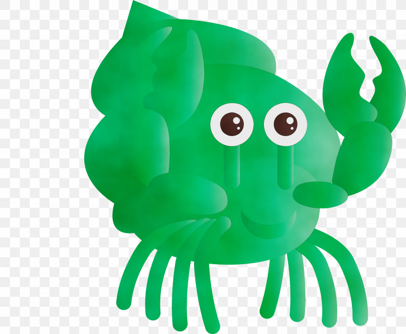Green Octopus Crab Animation Animal Figure, PNG, 3000x2471px, Watercolor, Animal Figure, Animation, Crab, Green Download Free