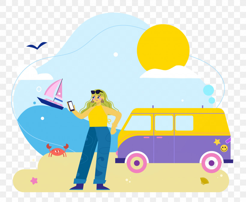 Seashore Day Vacation Travel, PNG, 2500x2059px, Vacation, Cartoon, Drawing, Happiness, Painting Download Free