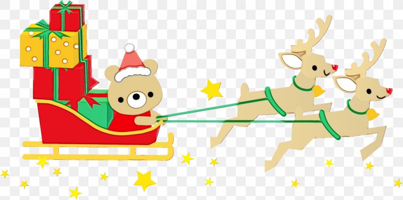 Cartoon Christmas Deer Christmas Eve, PNG, 1502x748px, Watercolor, Cartoon, Christmas, Christmas Eve, Deer Download Free