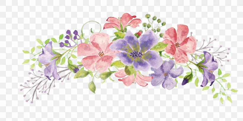 Watercolor: Flowers Watercolor Painting, PNG, 2400x1200px, Watercolor Flowers, Blossom, Branch, Cherry Blossom, Color Download Free