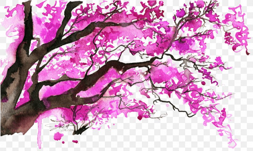 Watercolor Painting Cherry Blossom Tree, PNG, 1000x599px, Watercolor Painting, Art, Blossom, Branch, Cherry Blossom Download Free
