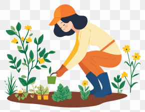 Tend To Garden - Gardener Planting In Garden PNG