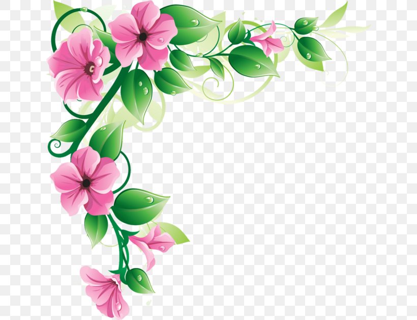 Border Flowers Pink Flowers Clip Art, PNG, 640x628px, Border Flowers, Blossom, Branch, Cut Flowers, Drawing Download Free