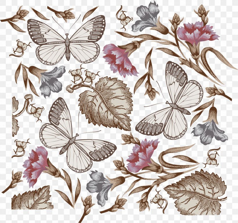 Butterfly Pattern, PNG, 4773x4478px, Butterfly, Art, Brush Footed Butterfly, Flora, Floral Design Download Free