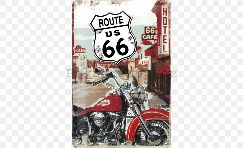U.S. Route 66 Harley-Davidson Nostalgic Art Nostalgic Tin Sign – Route 66 22164 Motorcycle Metal, PNG, 500x500px, Us Route 66, Brand, Chopper, Harleydavidson, Highway Download Free
