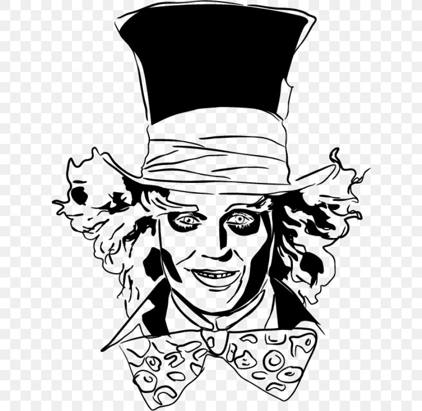Mad Hatter Windows Metafile Clip Art, PNG, 800x800px, Mad Hatter, Art, Artwork, Black And White, Character Download Free