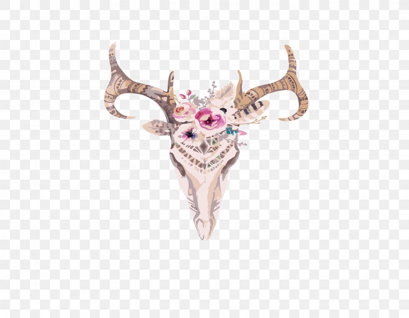 Floral Flower Background, PNG, 2657x2067px, Skull Art, Antler, Bone, Deer, Drawing Download Free