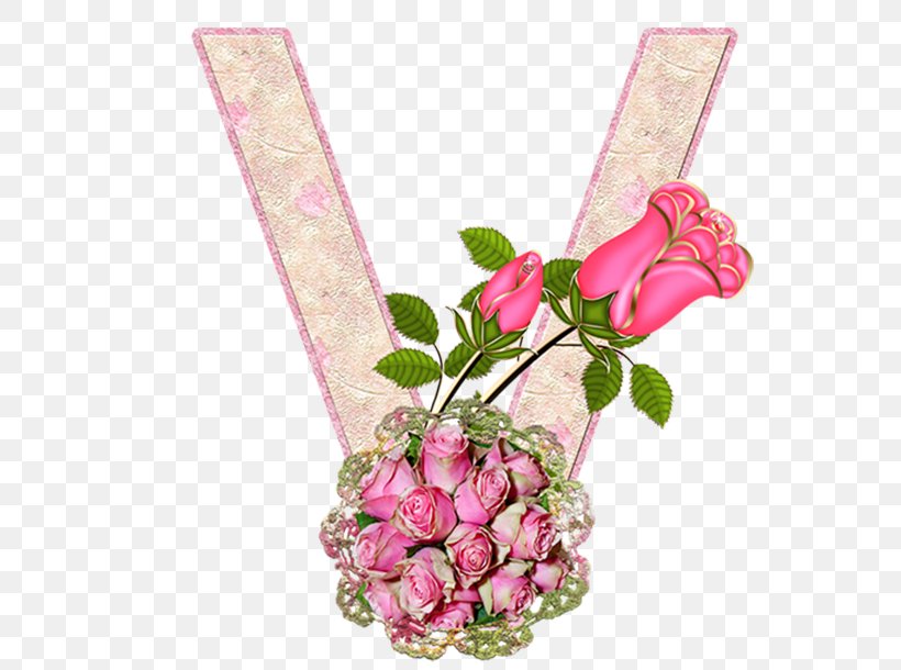 Garden Roses Letter V Floral Design Alphabet, PNG, 610x610px, Garden Roses, Alphabet, Art, Cut Flowers, Decoupage Download Free