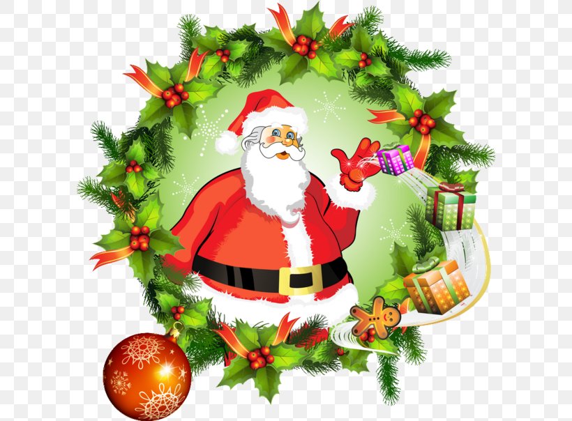 Santa Claus Christmas Day Vector Graphics Clip Art Wreath, PNG, 600x604px, Santa Claus, Cartoon, Christmas, Christmas Day, Christmas Decoration Download Free