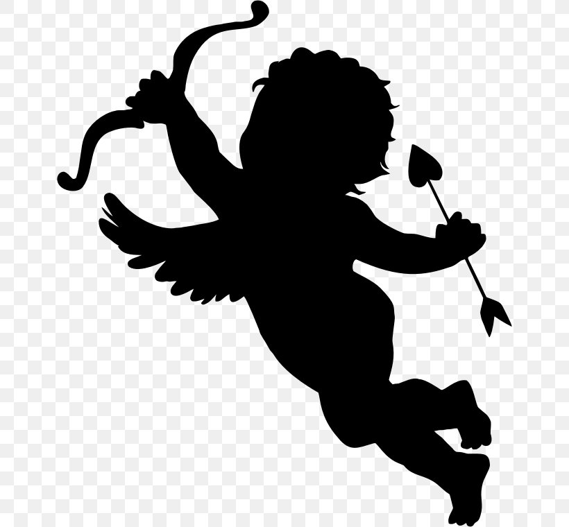 Silhouette Cupid Clip Art, PNG, 656x760px, Silhouette, Art, Black And White, Bow And Arrow, Cherub Download Free