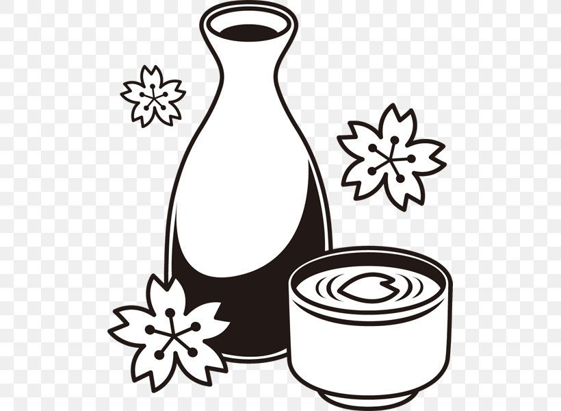 Black And White Sake Hanami Clip Art, PNG, 600x600px, Black And White, Alcoholic Drink, Artwork, Cherry Blossom, Cup Download Free