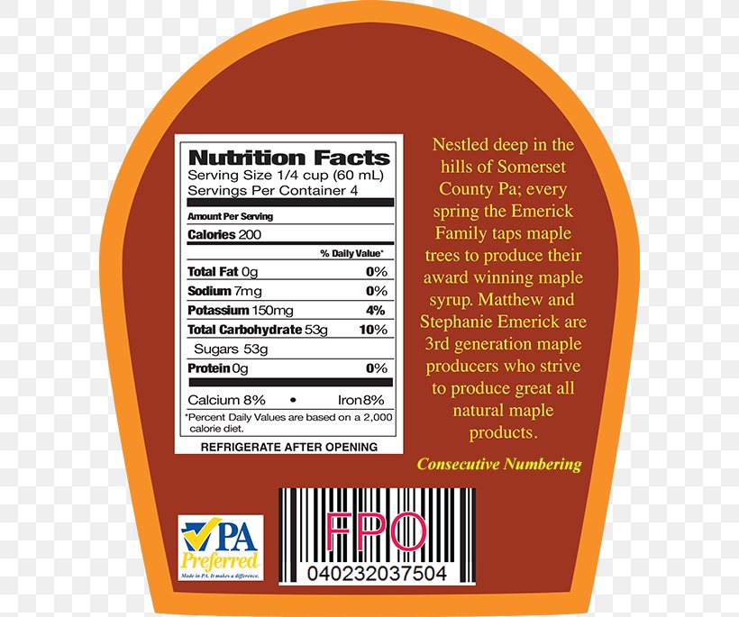 Nutrition Facts Label Maple Syrup Food, PNG, 600x685px, Label, Brand, Disease, Farm, Food Download Free