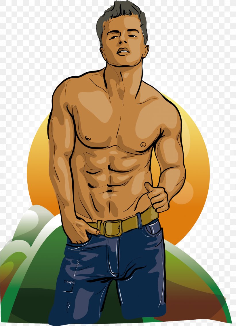 Muscle Man Euclidean Vector Illustration, PNG, 1581x2184px, Watercolor, Cartoon, Flower, Frame, Heart Download Free