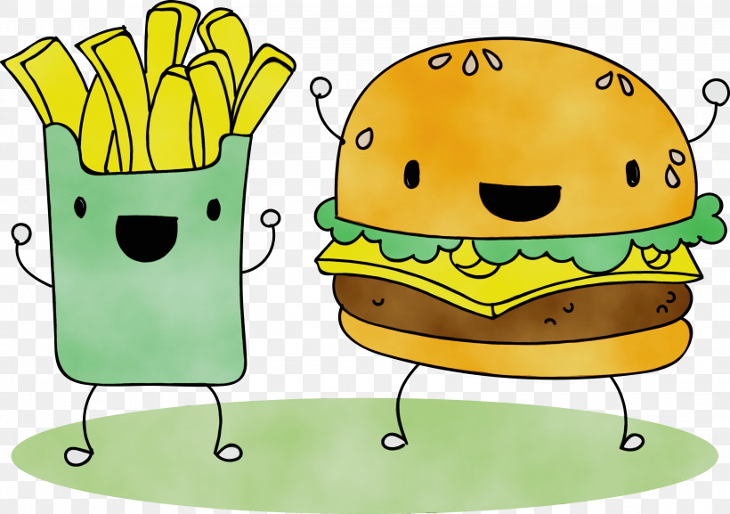 French Fries, PNG, 2999x2112px, Watercolor, Cartoon, Fast Food, French Fries, Green Download Free